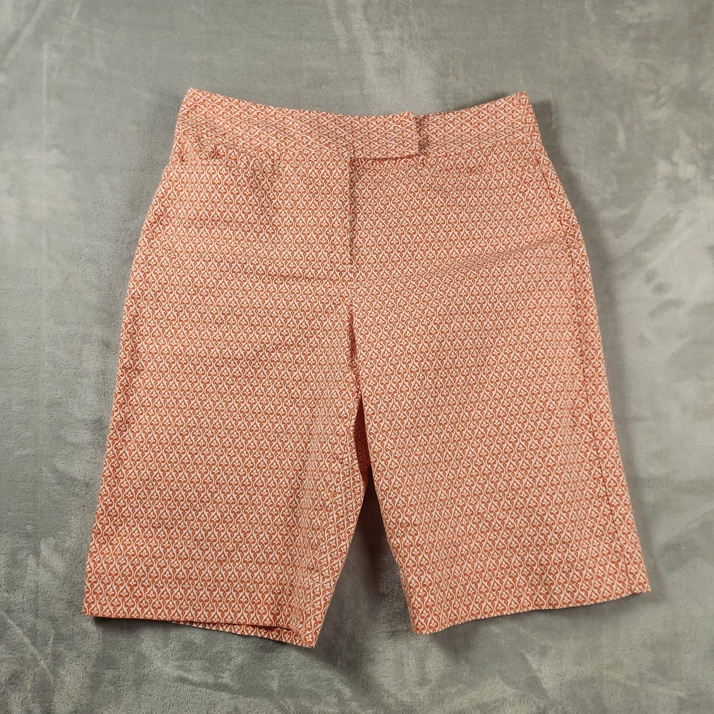 Talbots Bermuda Shorts Womens Size 6 White Orange Floral Print Flat Front Pocket